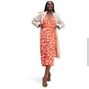 Women's Collared Sleeveless Ginkgo Cherry Tomato Sweaterknit Midi Wrap Dress S